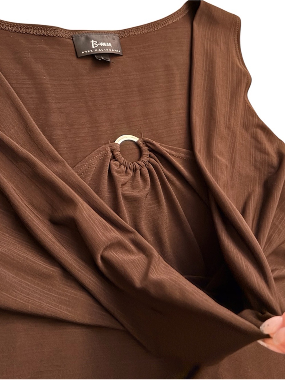 Y2K Brown Cowl Neck Top- Size L - Picture 2 of 4